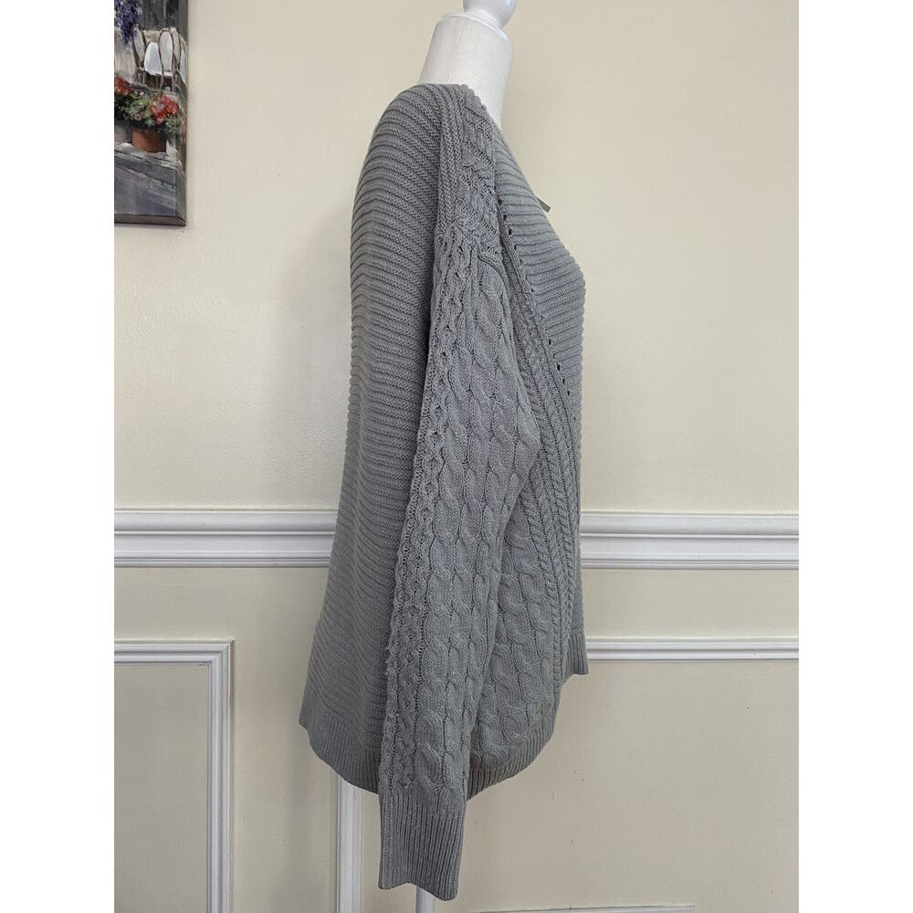 Caslon V-Neck Cable Sweater,gray women size S Cotton Blend A003031 - Picture 4 of 7